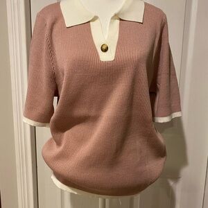Bluivy Pink and Cream Knit Top with Button Detail